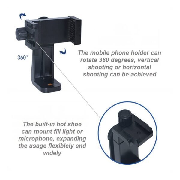 360 Degree Mobile Holder With Cold Shoe Mount For Extra Microphone Or Led Light - Image 2