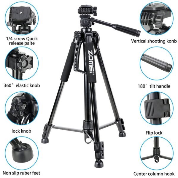 Zomei T120 Mobile & DSLR Tripod-Professional Series (Without Mobile Holder) - Image 2